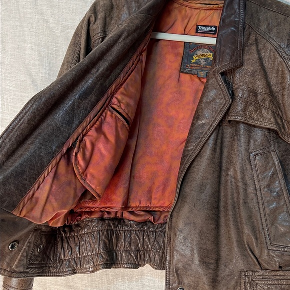 Vintage Brown Leather Adventure Bound Bomber Jacket Size Small with Thinsulate - Picture 3 of 7